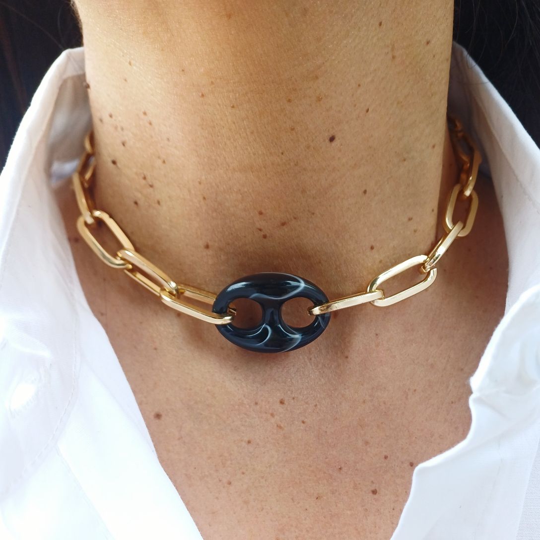 Alevá Bijoux Veronica Halskette Gold Schwarzer Knoten