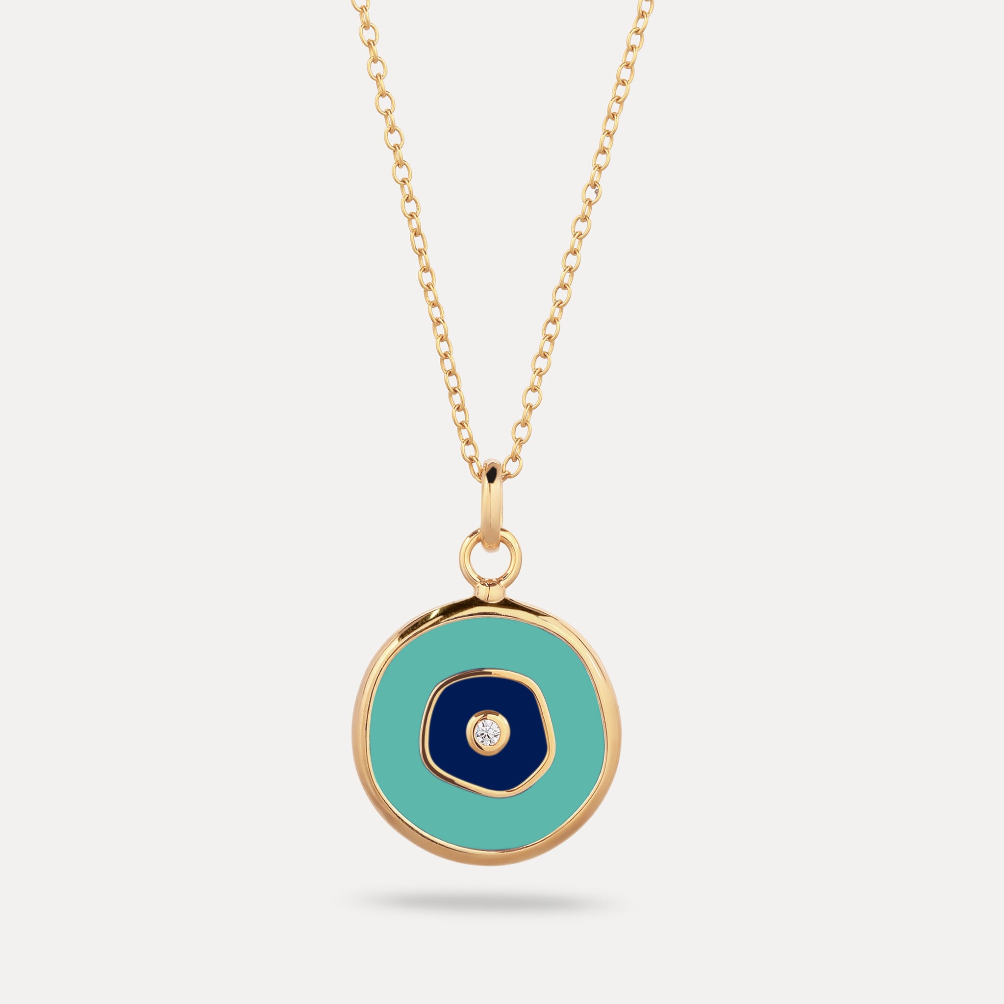 Stilnest Weißer Saphir Evil Eye Anhänger Türkis Gold Vermeil
