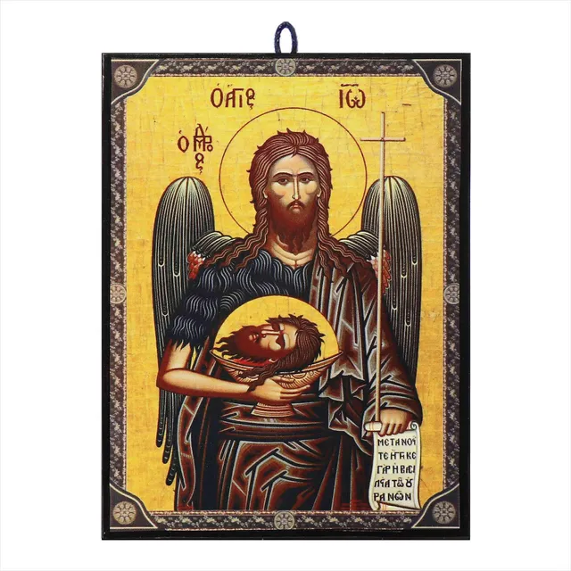 NKlaus Religious Icons Johannes der Täufer Ikone Holz 9,7x13,5cm