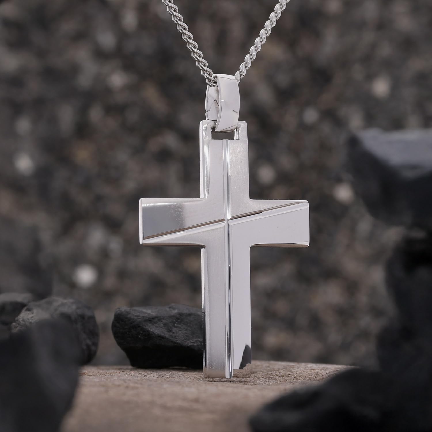 trendor 28408 Kreuz Halskette Herren Silber 60 cm rhodiniert