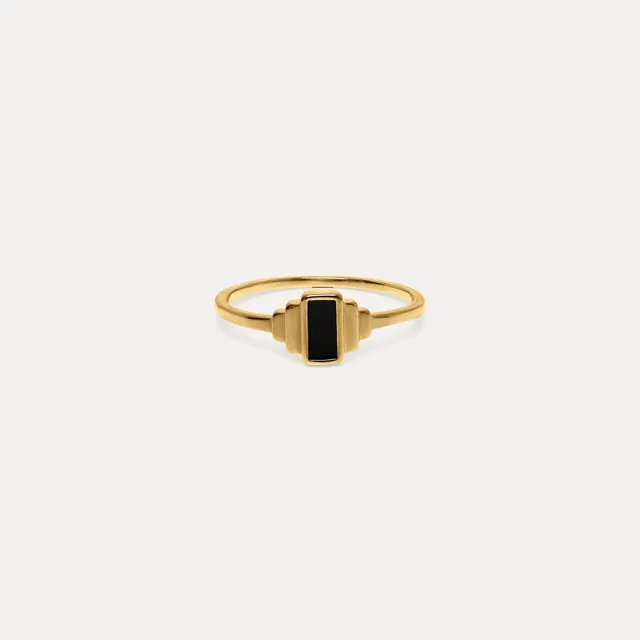 Stilnest Schwarz Enamel Retro Ring Gold Gr 52