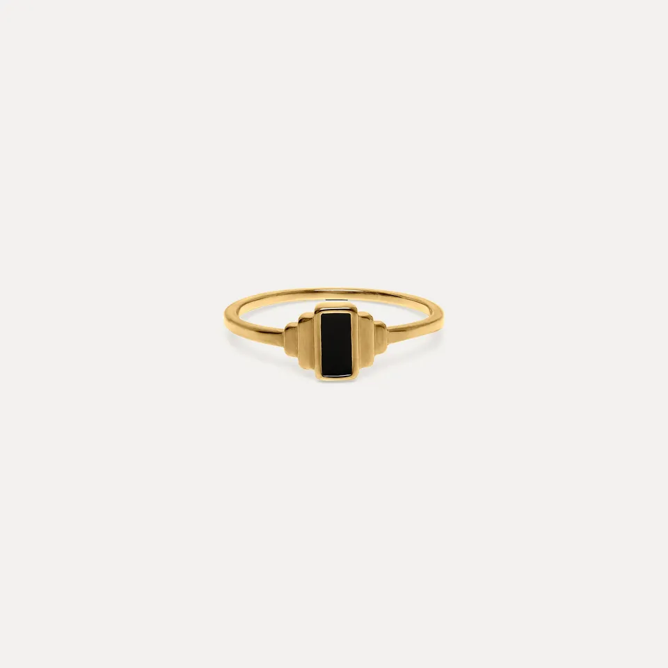 Stilnest Schwarz Enamel Retro Ring Gold Gr 52