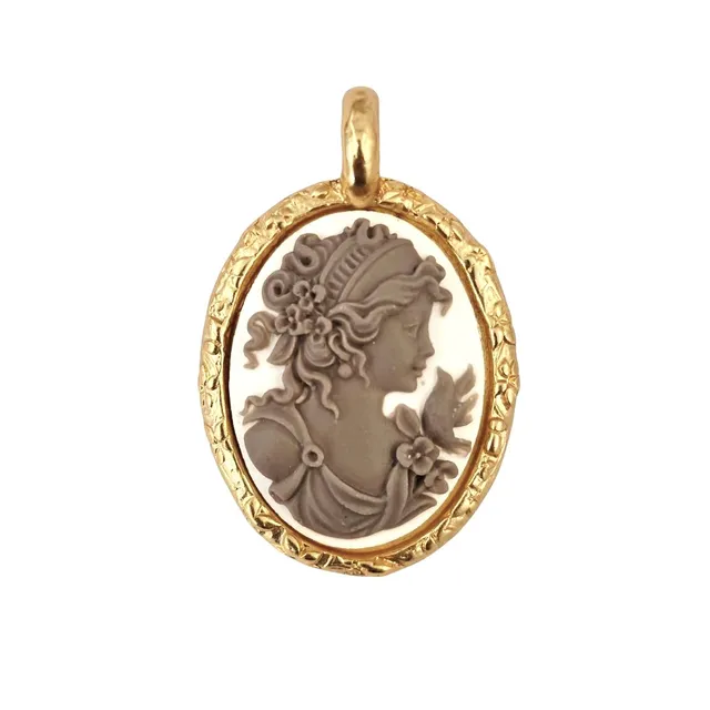 Alevá Bijoux Cammei Cammeo Anhänger Gold Grau mit Band 1 m