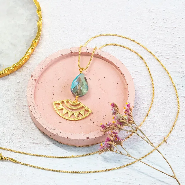 JOY Andromeda Halskette Gold Lang Tropfen Kristall