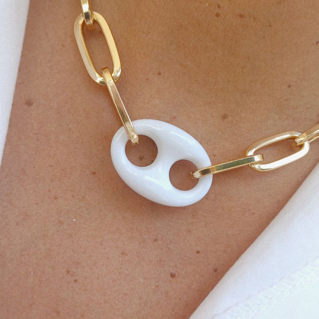 Alevá Bijoux Veronica Halskette Gold Knoten Weiß 45 cm