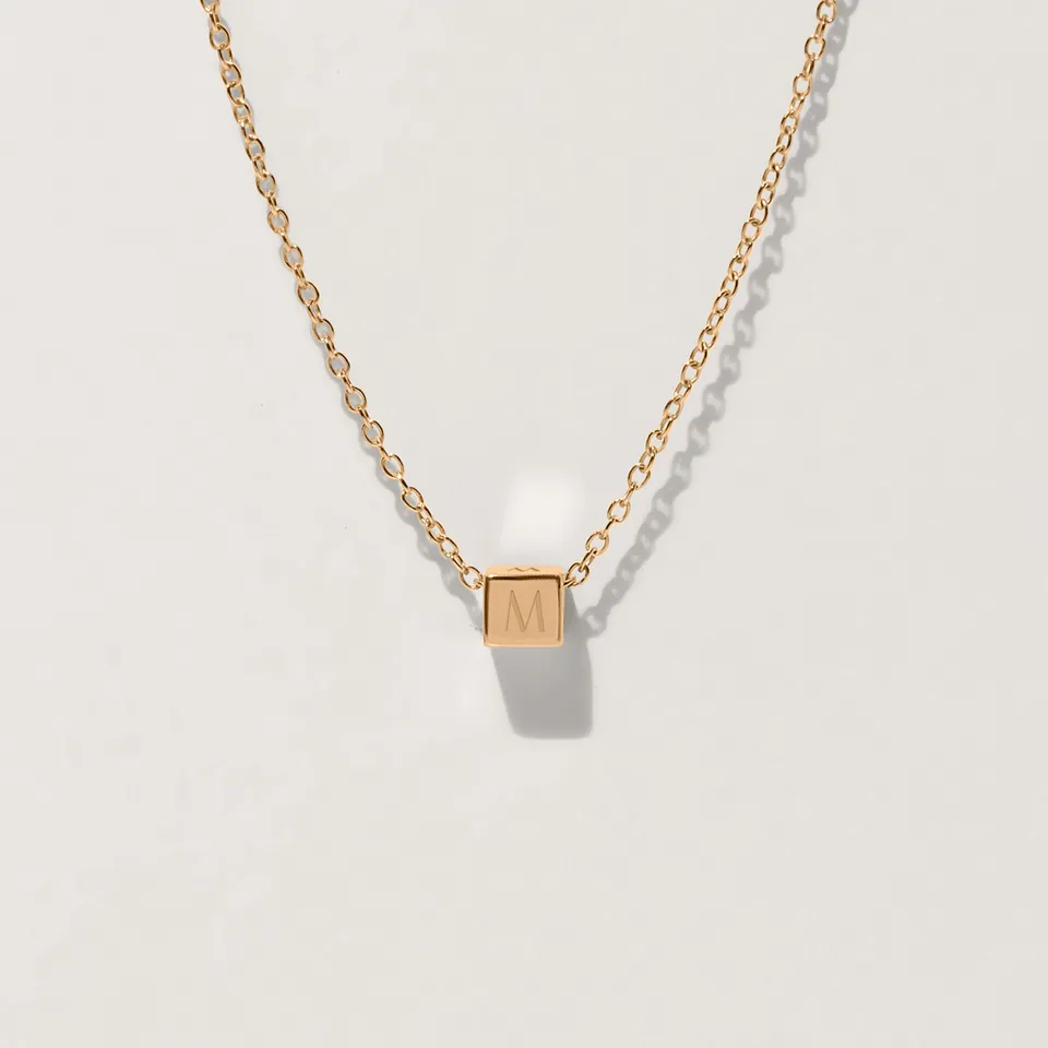 Stilnest Cube Halskette Ankerkette 45cm Gold Vermeil gravierbar