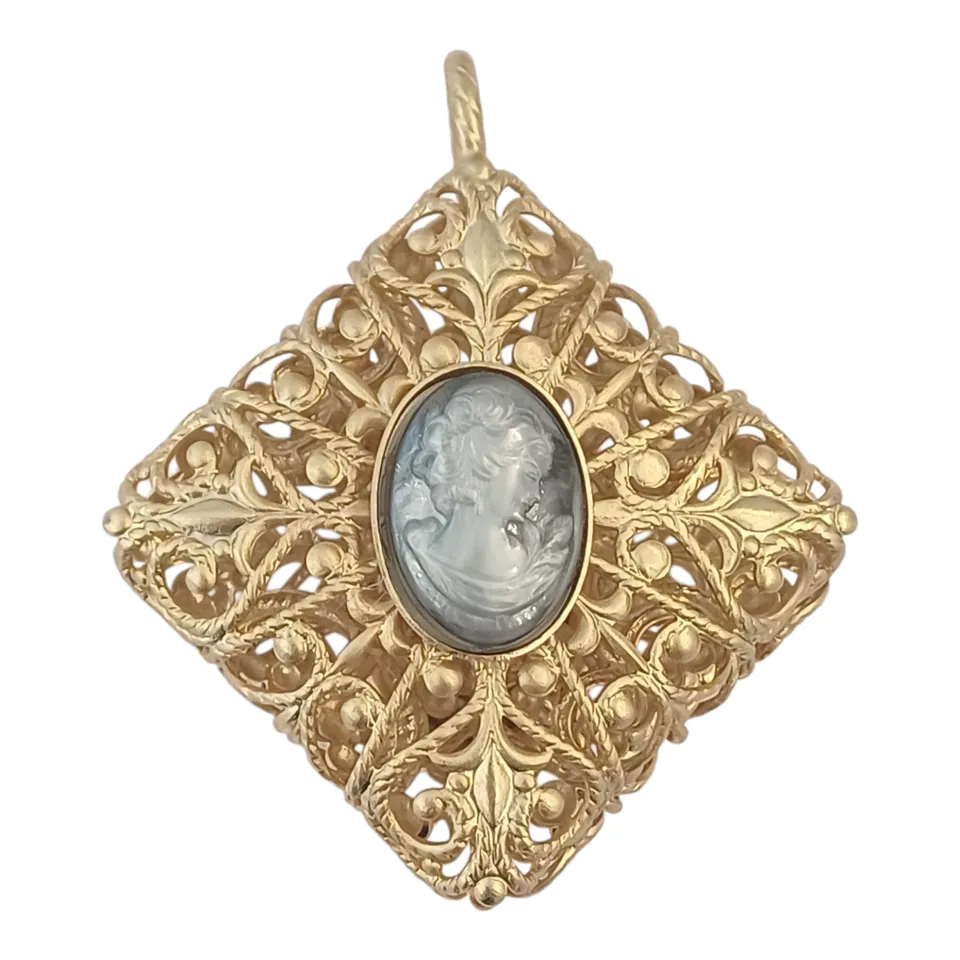 Alevá Bijoux Pouff Cammeo Anhänger Gold perlgrau 3,7 cm