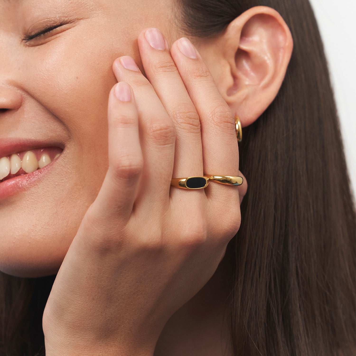 Stilnest Bombé Bold Ring Schwarz Emaille 24k Gold Vermeil
