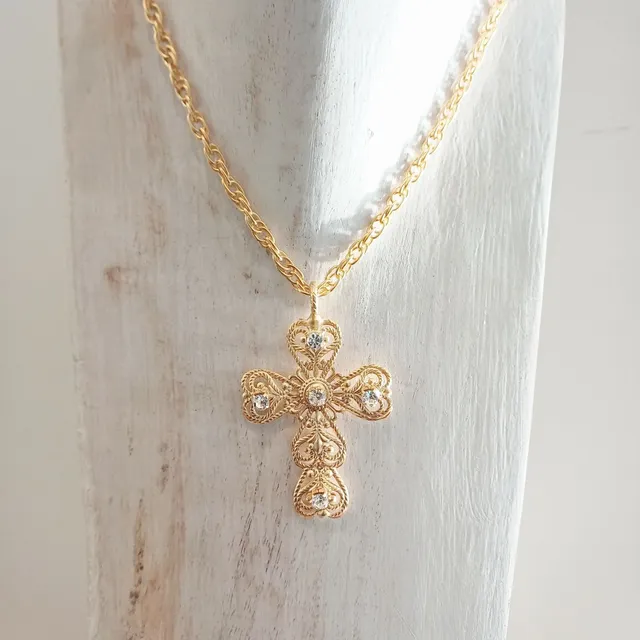 Alevá Bijoux Croci Filigrana Kreuz Anhänger Gold 6 cm