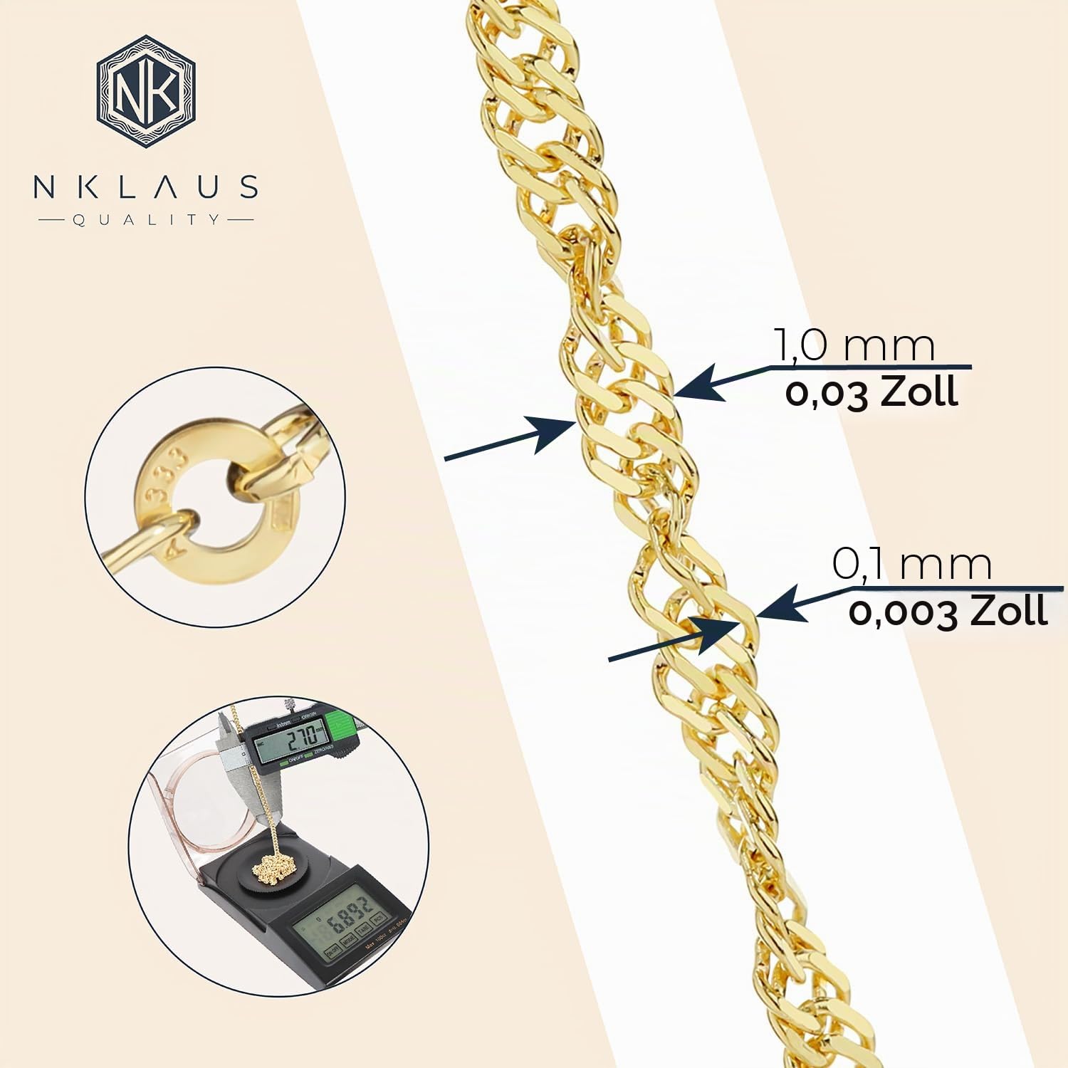 NKlaus Singapurkette Gold 333 gedreht Halskette 42 cm
