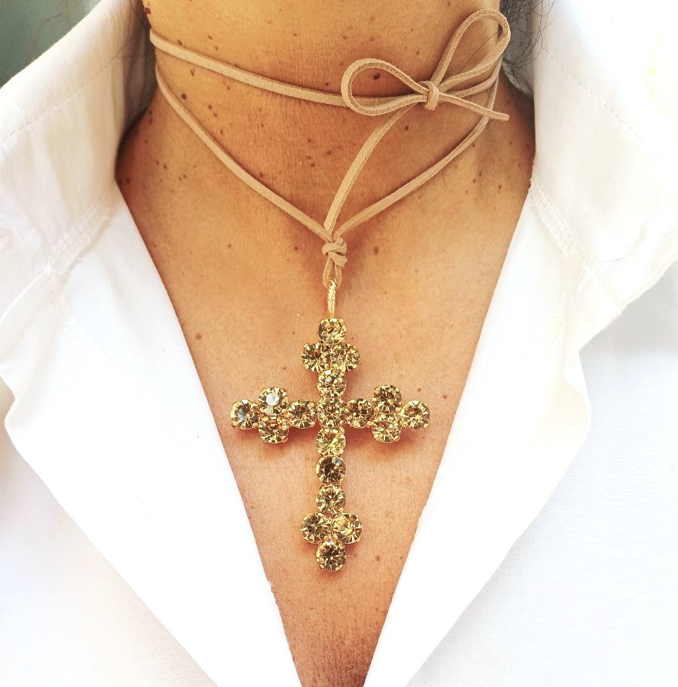 Alevá Bijoux Nuova Bizantina Kreuz Anhänger Gold 7 cm