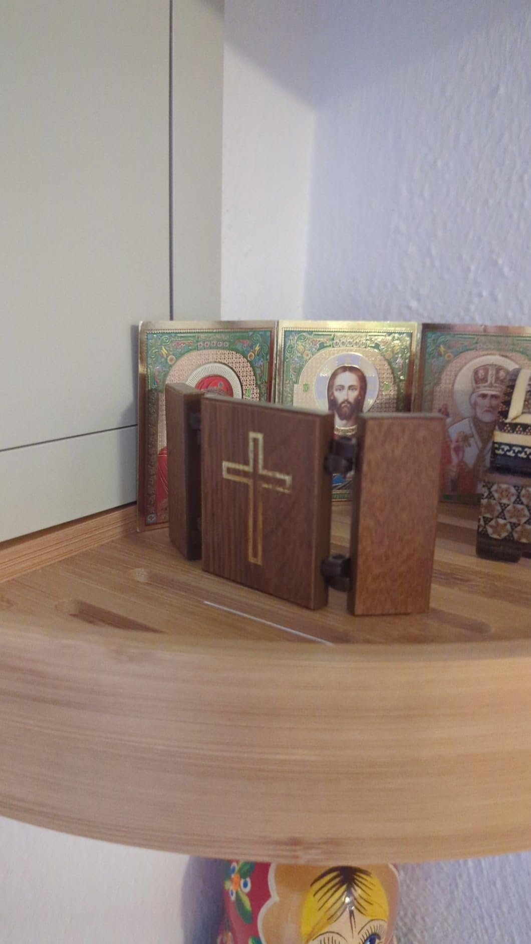 NKlaus Heiliger Georg Triptychon Ikone Holz 9,5cm Drachentöter