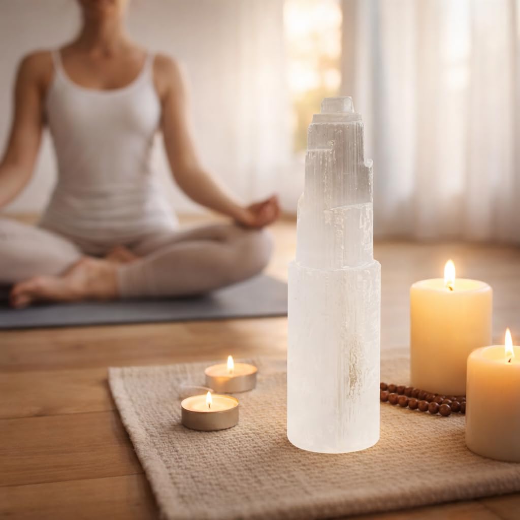 NKlaus Healing Crystals Selenit Kristall-Turm 15cm weiß