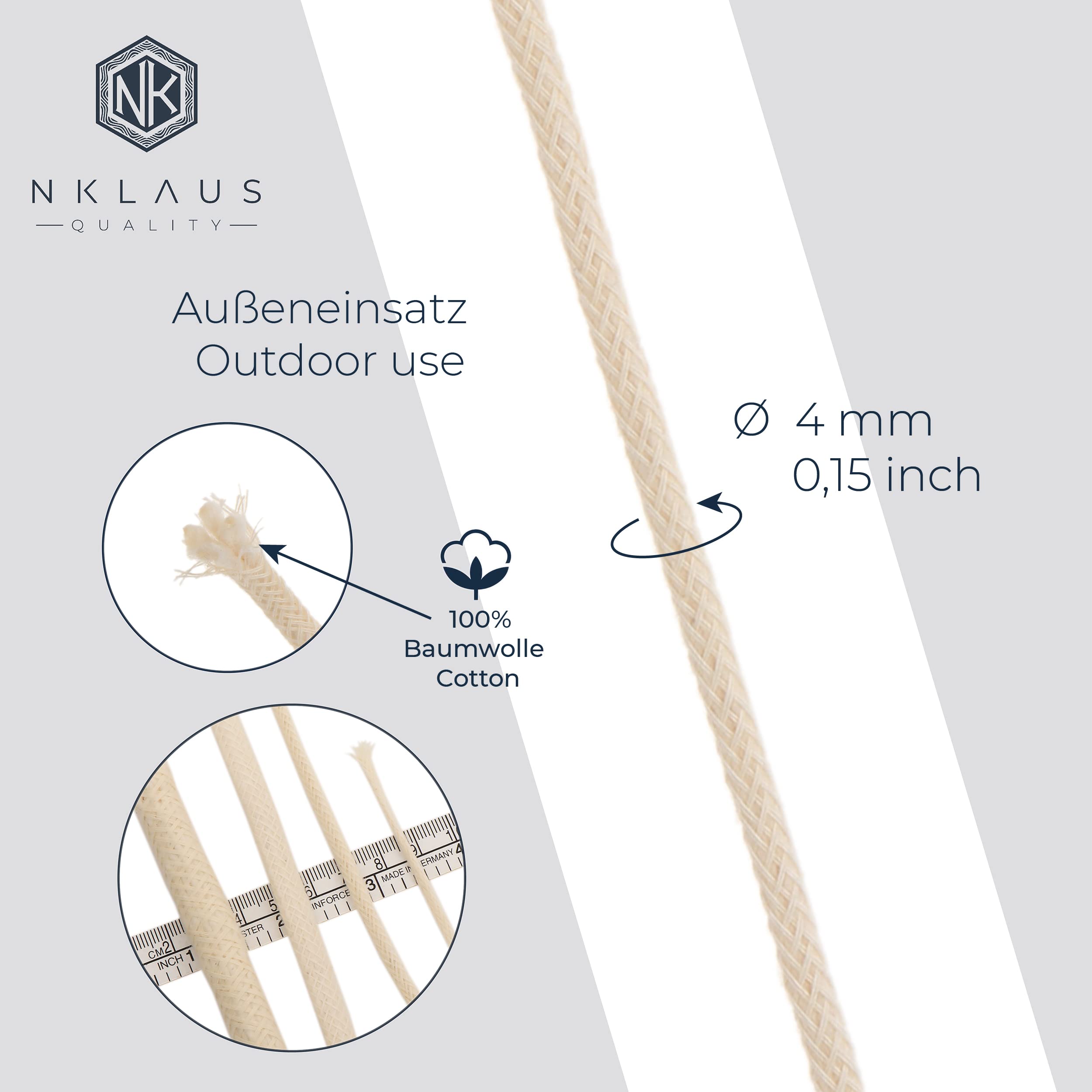 NKlaus WICKS Baumwollrunddocht 4 mm 3 Meter