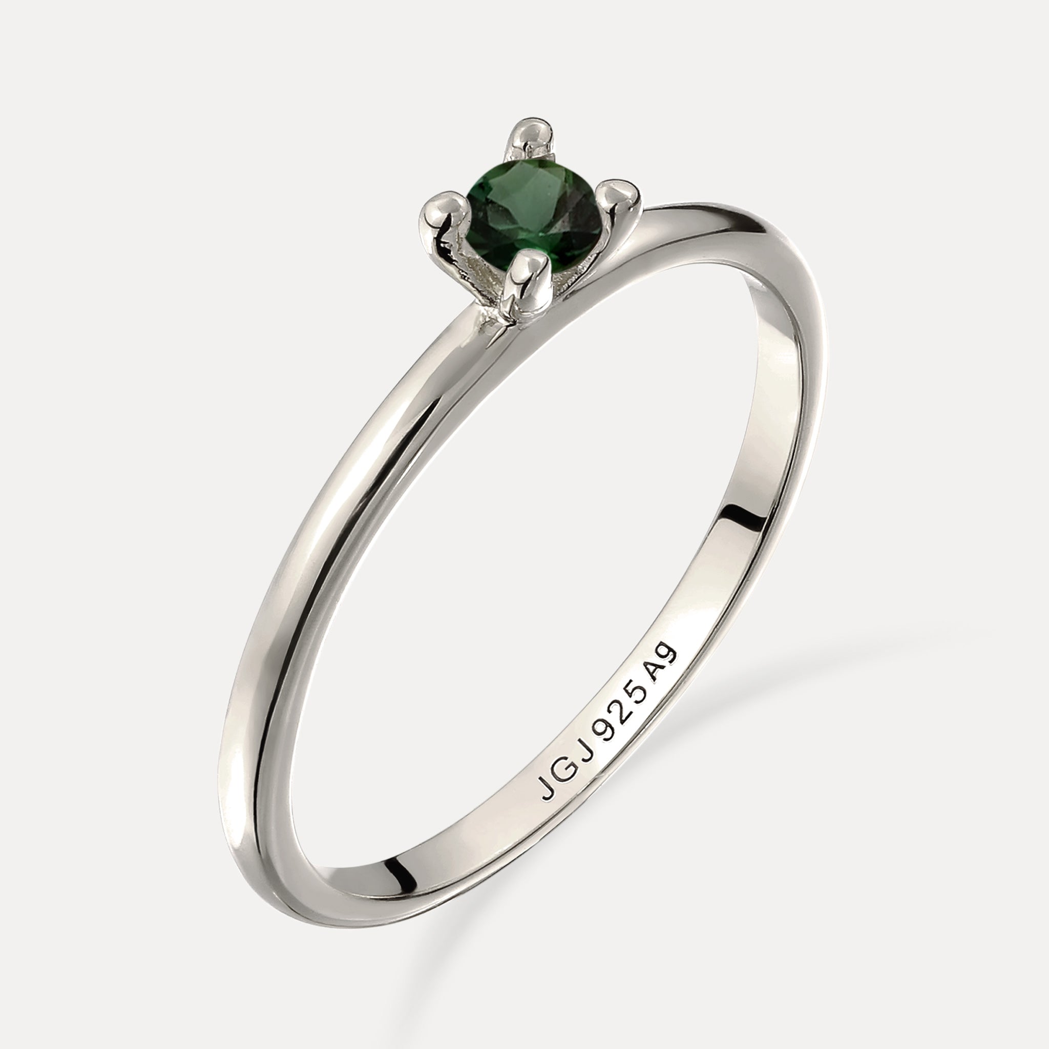 Stilnest Grüner Turmalin Solitär Ring Gold Vermeil rund