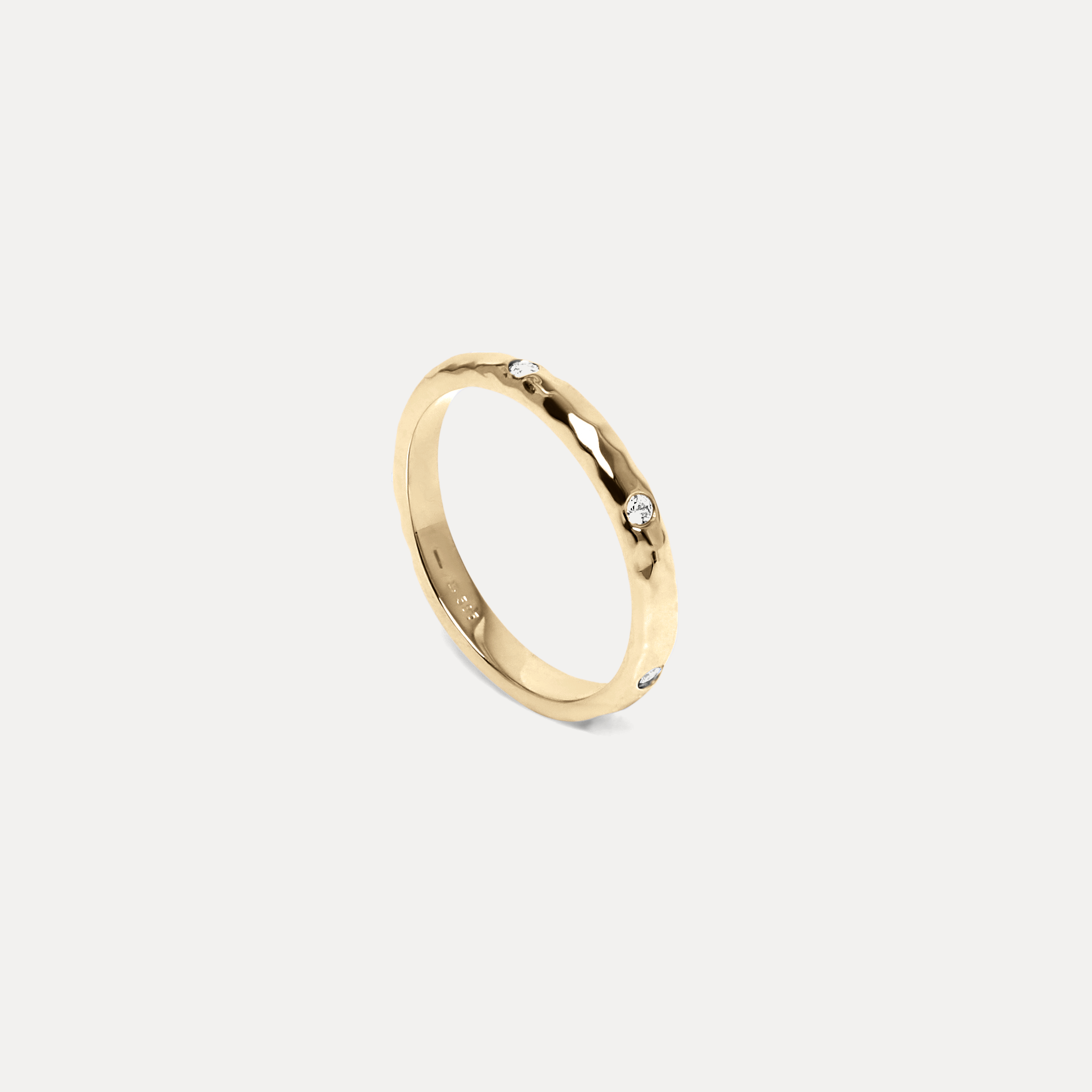 Stilnest Textured Ring Weißer Saphir 585 Gold Gr. 52