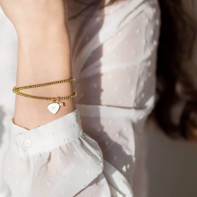Joy by Corrine Smith Heart Star Pearl Charm Armband Gold Perle