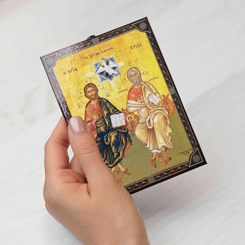 NKlaus Religious Icons Heilige Dreifaltigkeit Ikone 9,7x13,5cm Holz
