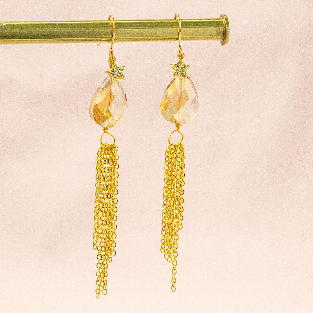 Joy Canopus Crystal Ohrringe Gold Topas Tropfen 9cm
