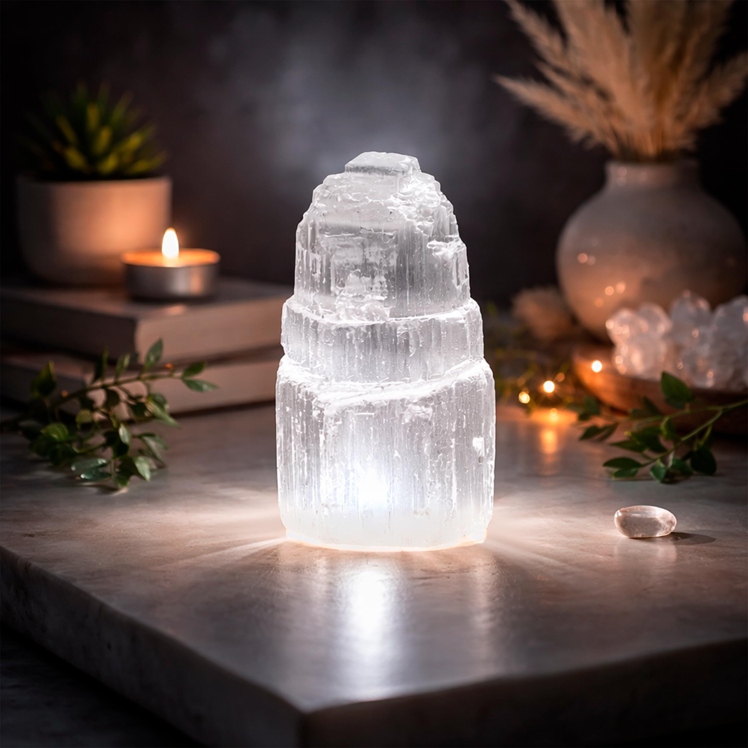 NKlaus Healing Crystals Selenit Turm Eisberg 6 cm 1 Stück weiß