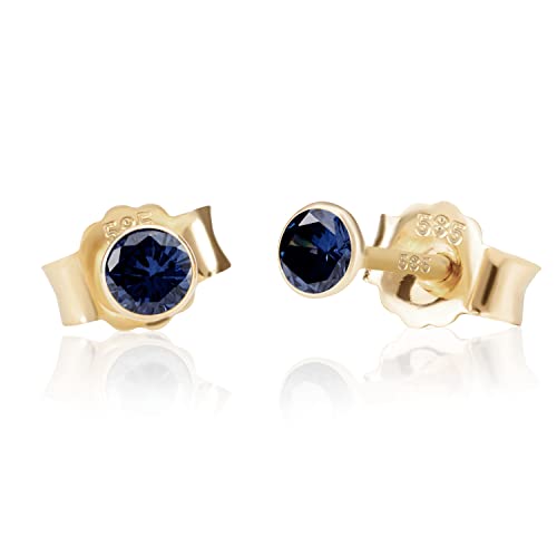 NKlaus Jewellery Ohrstecker 585 Gelbgold Zirkon Aquamarin 3 mm