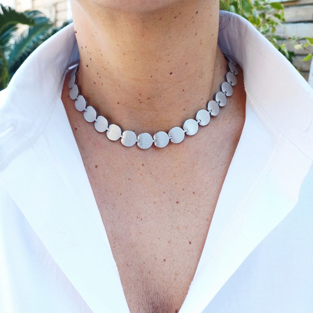 Alevá Bijoux Collane Chips Halskette Silber satiniert 37 cm