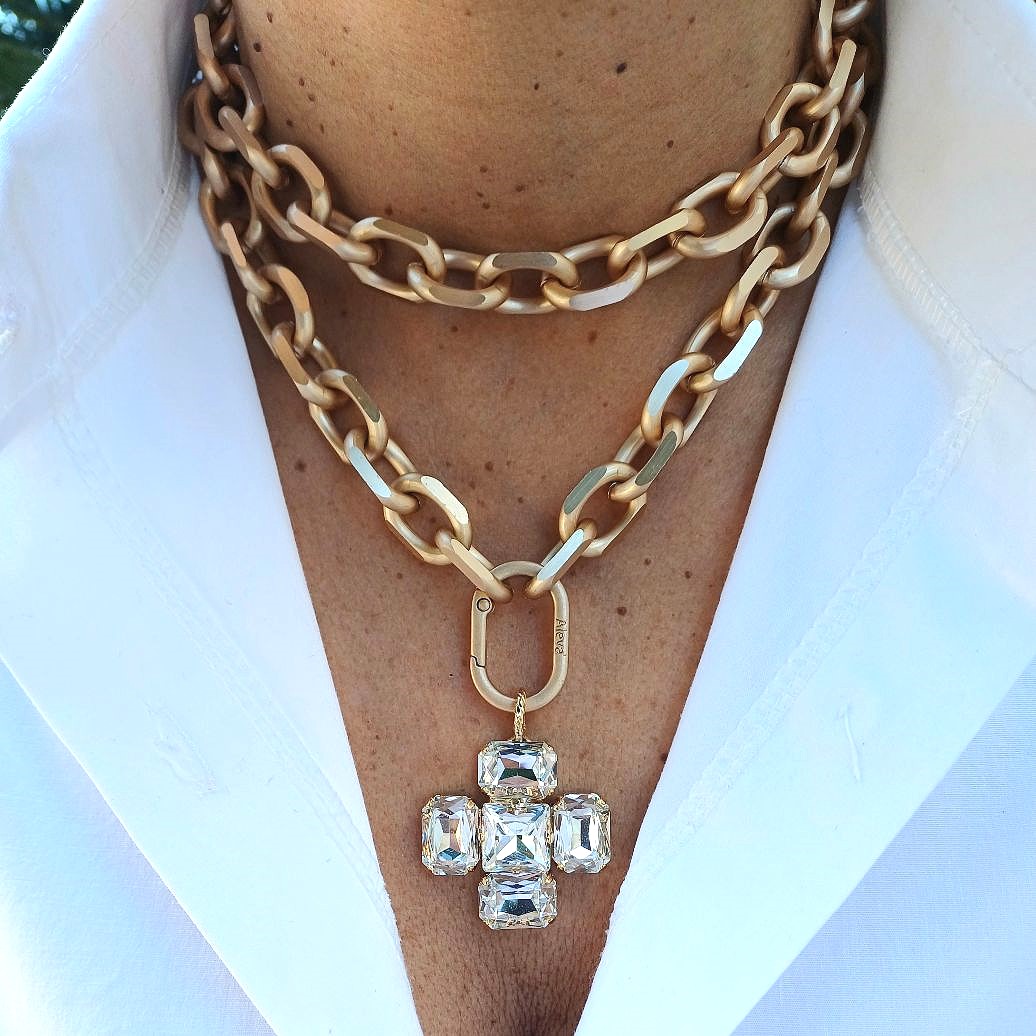 Alevá Bijoux Croci Quadra Kreuz Anhänger Gold 3,5 cm