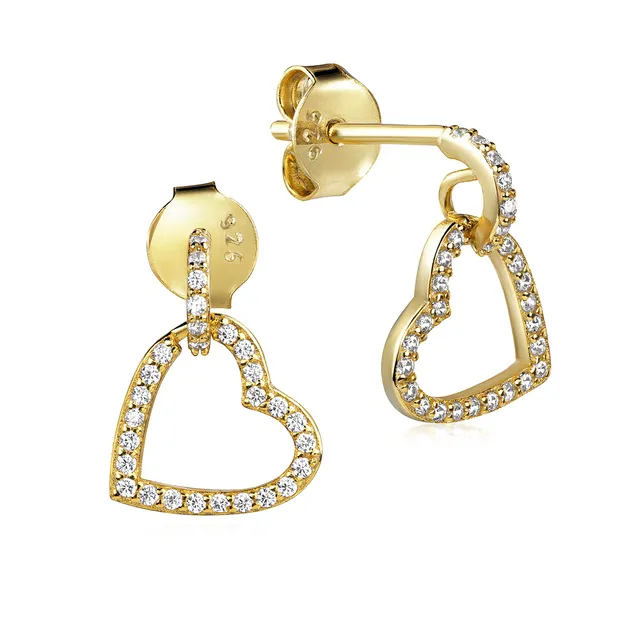NKlaus Jewellery Ohrstecker Herz 925 Silber vergoldet Zirkonia 13x10mm Gold
