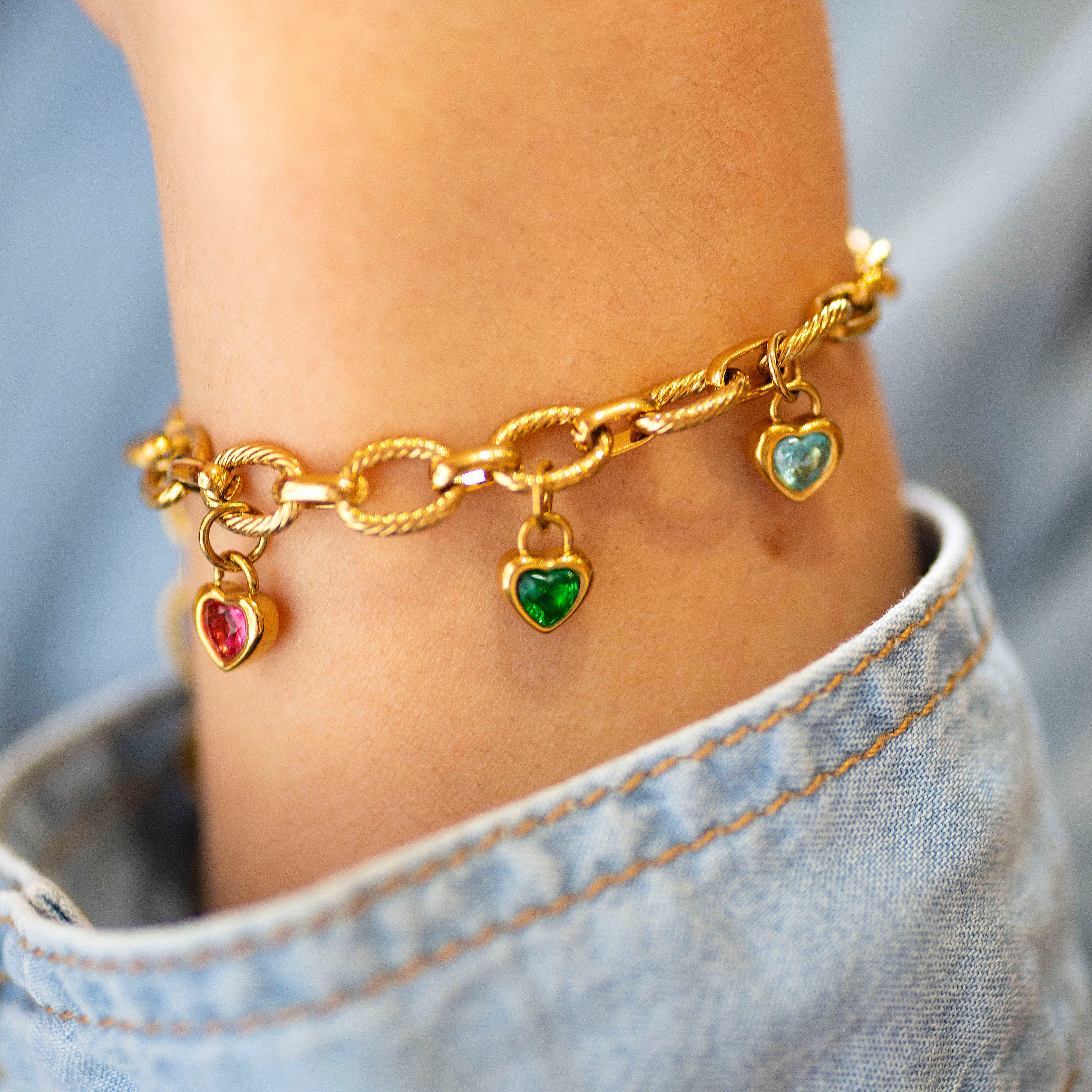 Joy by Corrine Smith Chunky Family Birthstone Armband Gold Herz