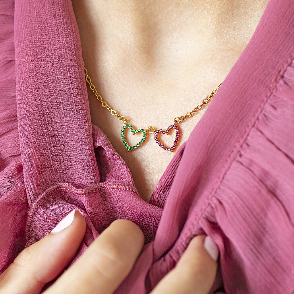 Joy by Corrine Smith Double Heart Geburtsstein Halskette Gold Doppelherz