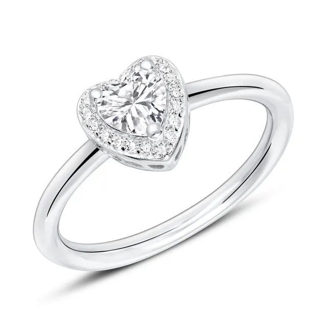 JEWLIX Herzring 925 Silber Zirkonia Ring 56mm