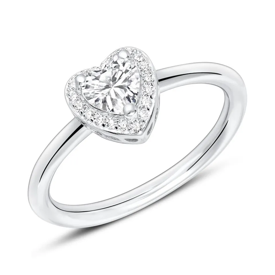 JEWLIX Herzring 925 Silber Zirkonia Ring 56mm