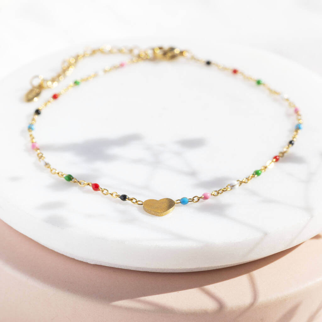 Joy by Corrine Smith Heart Fußkette Gold Bunt Perlen