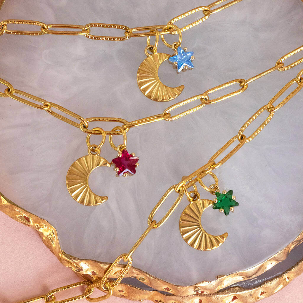 JOY by Corrine Smith Moon Charm Armband Gold Stern Geburtsstein