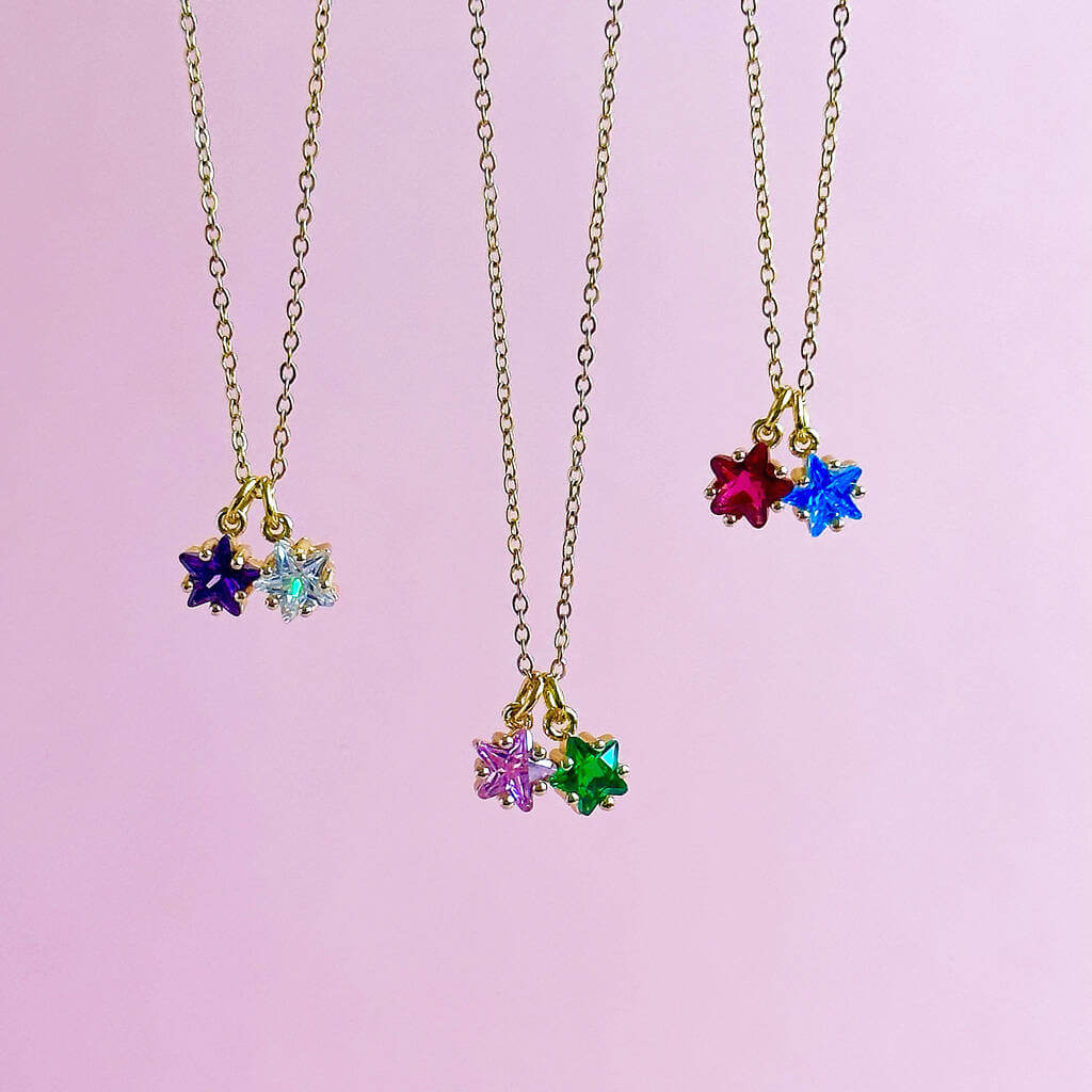 Joy by Corrine Smith Double Star Halskette Geburtsstein Gold