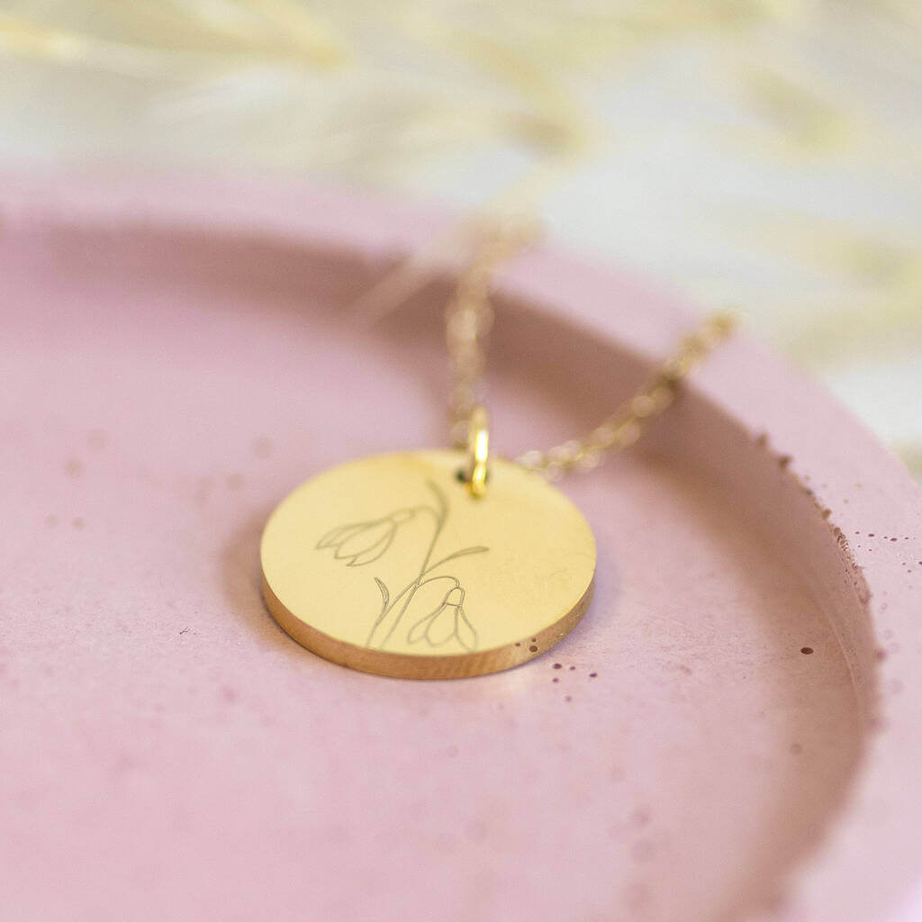 Joy by Corrine Smith Birth Flower Halskette Gold Gravur