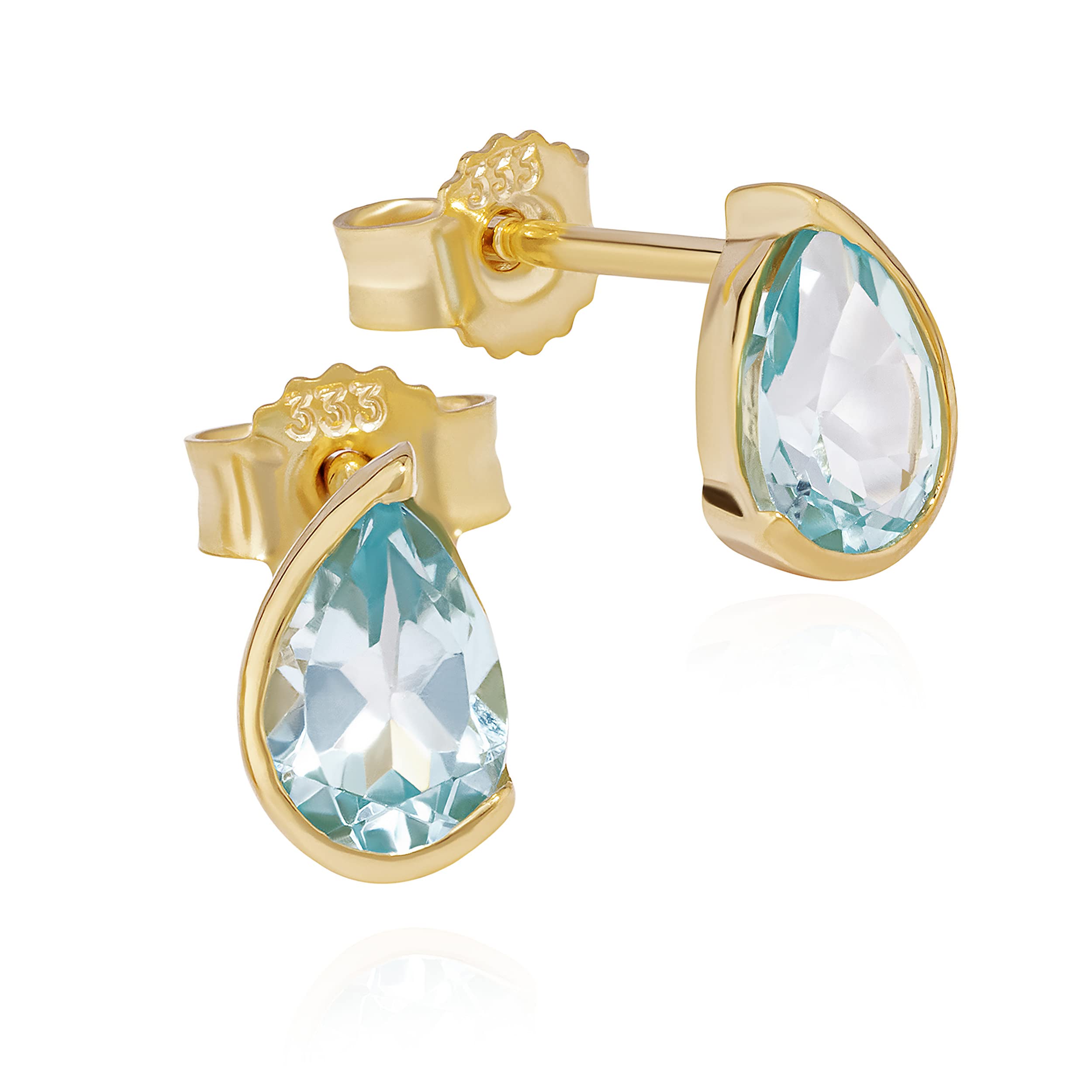 NKlaus 11936 Ohrstecker Blautopas 333 Gelbgold 7x4mm