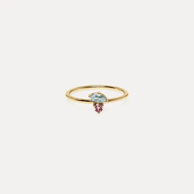 Stilnest Joy Solitär Ring Aquamarin Turmalin 585 Gold 52