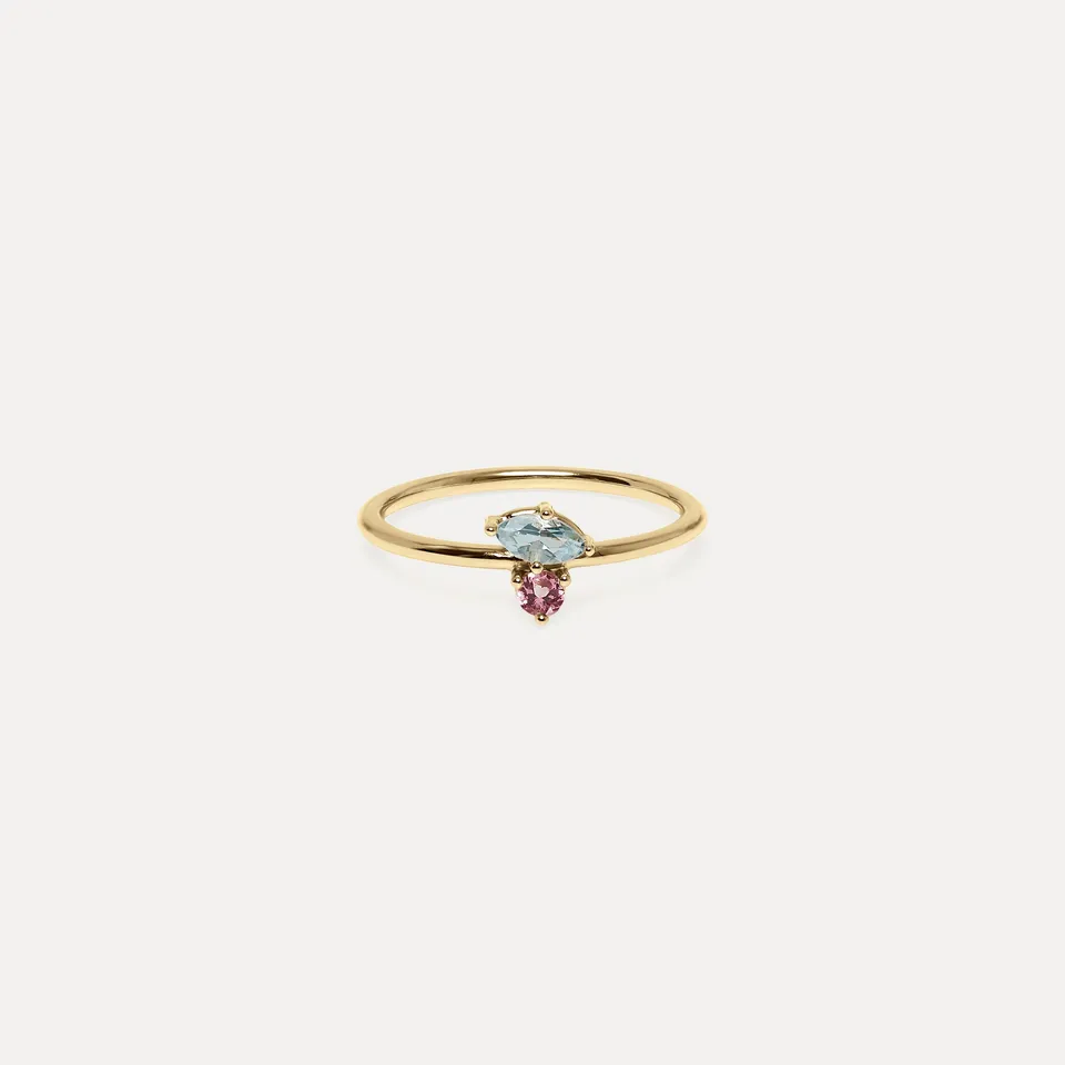 Stilnest Joy Solitär Ring Aquamarin Turmalin 585 Gold 52