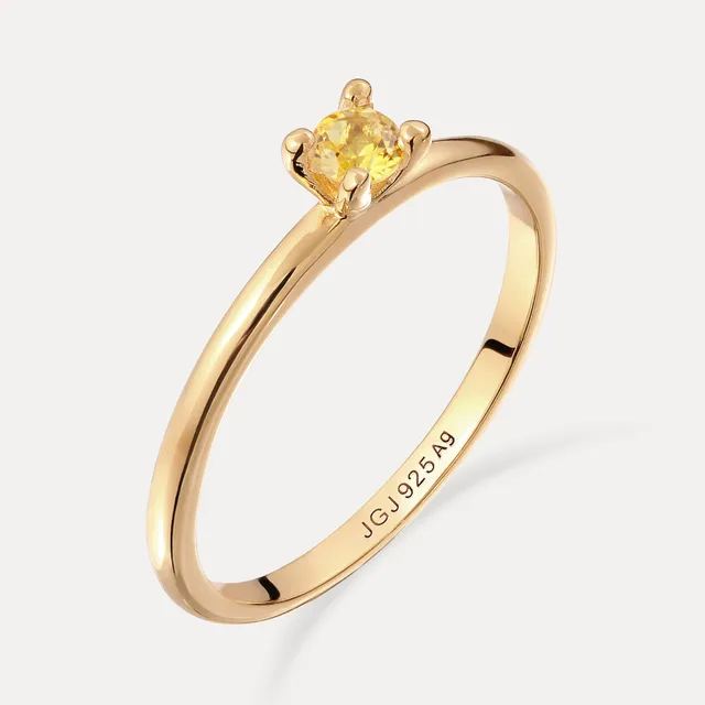 Stilnest Citrin Solitär Ring rund Gold Vermeil gelb