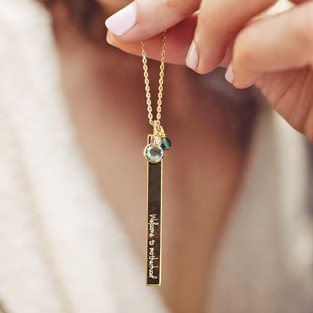 Joy Family Birthstone Bar Halskette Gold Lang 28 Zoll
