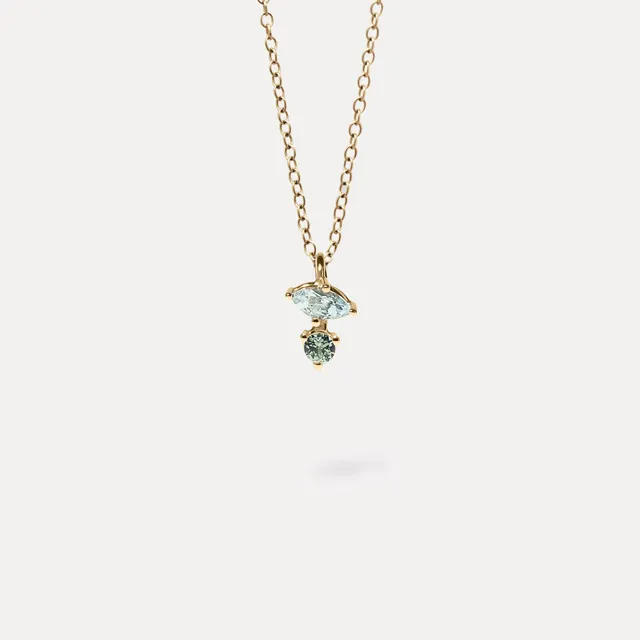 Stilnest Joy Kette Aquamarin Grüner Saphir 585 Gold 45/55cm