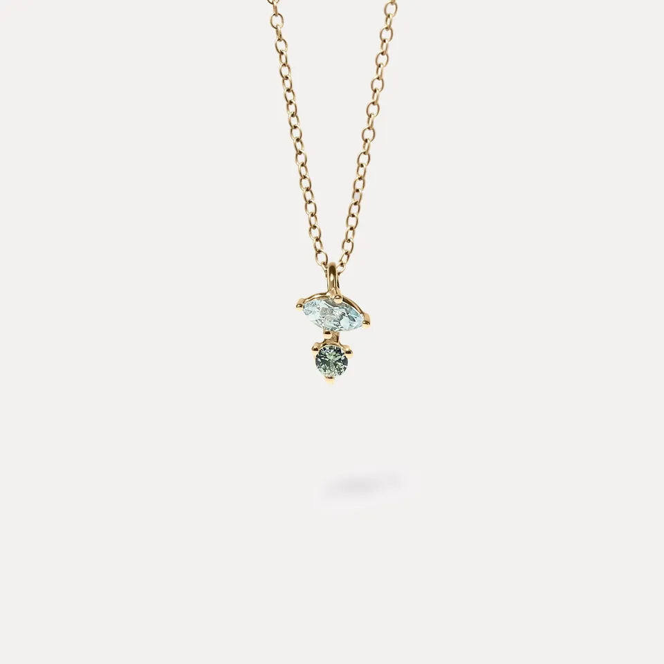 Stilnest Joy Kette Aquamarin Grüner Saphir 585 Gold 45/55cm