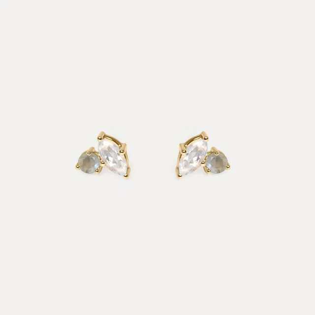 Stilnest Joy Ohrstecker Mondstein Grau 585 Gold Edelstein