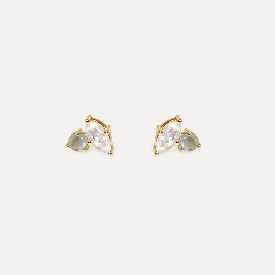 Stilnest Joy Ohrstecker Mondstein Grau 585 Gold Edelstein