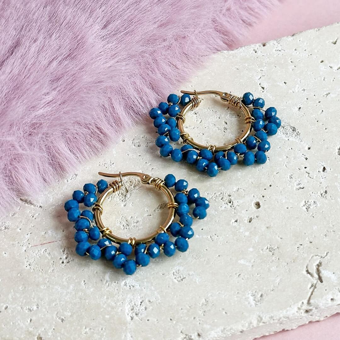 Joy by Corrine Smith Indigo Beaded Crystal Hoops Gold