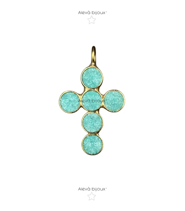 Alevá Bijoux Croci Tonda Sparkle Kreuz Anhänger Gold 3,5 cm