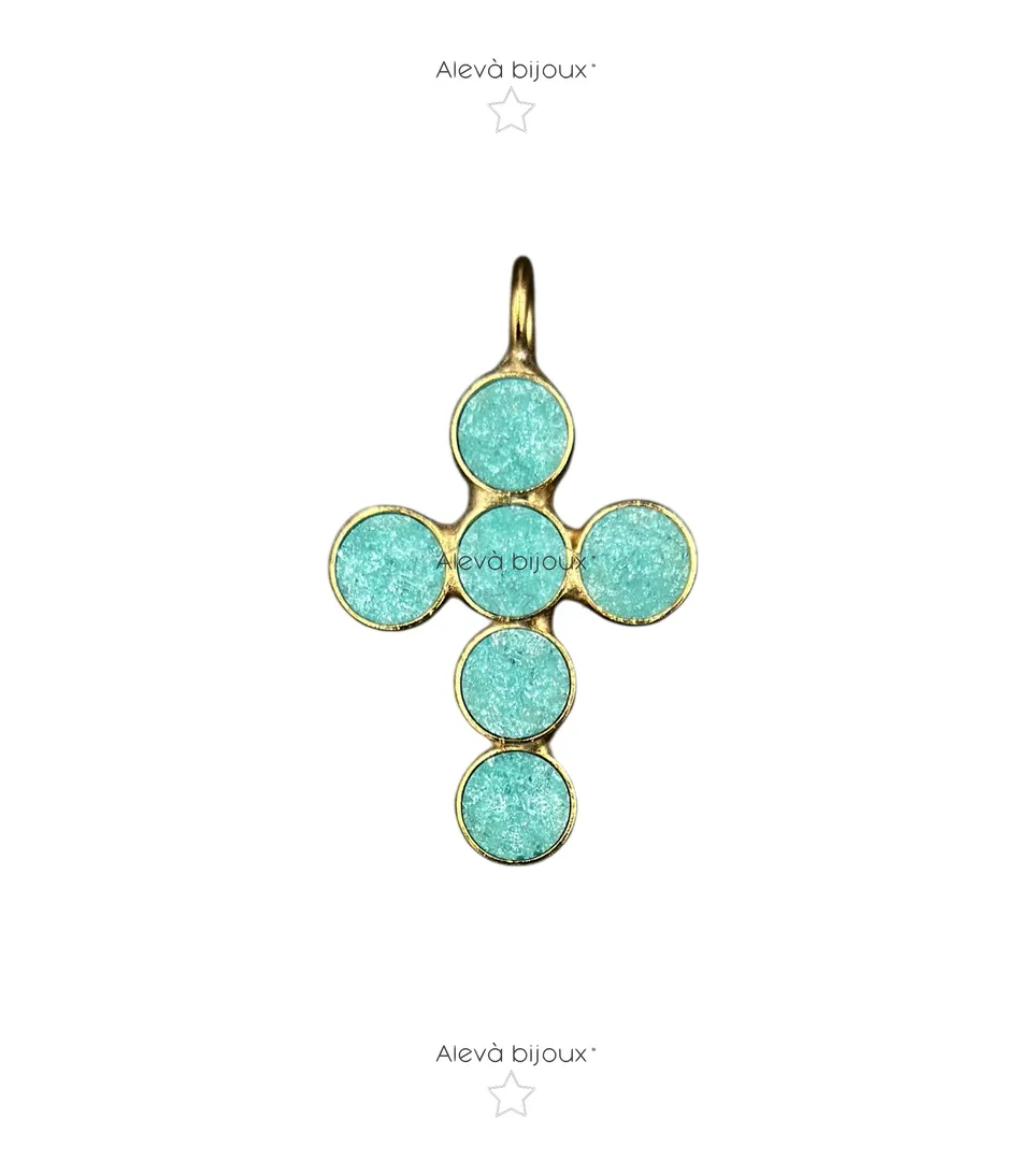 Alevá Bijoux Croci Tonda Sparkle Kreuz Anhänger Gold 3,5 cm