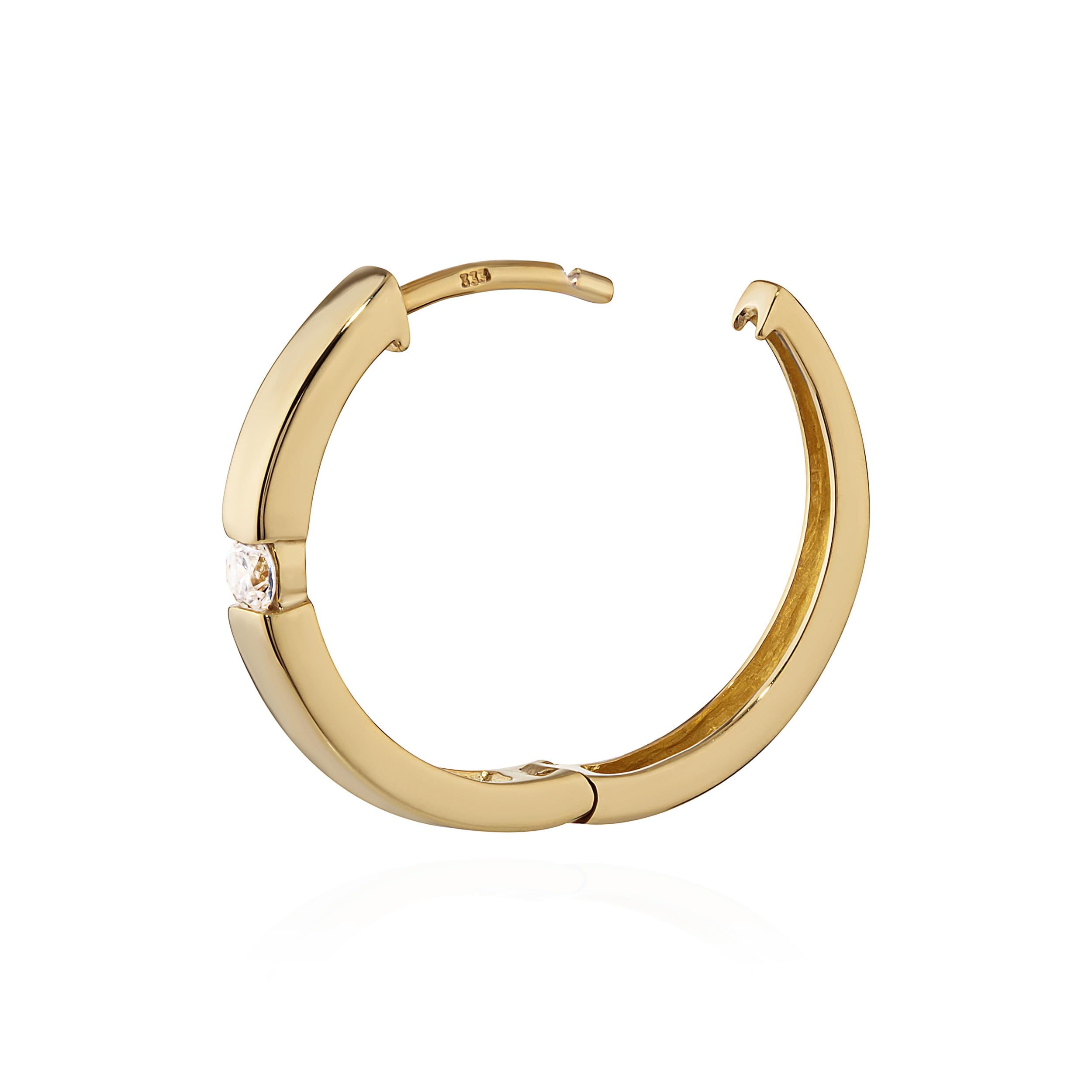NKlaus Einzel-Klappcreole Gold 333 Ohrring Zirkonia 18,4 mm