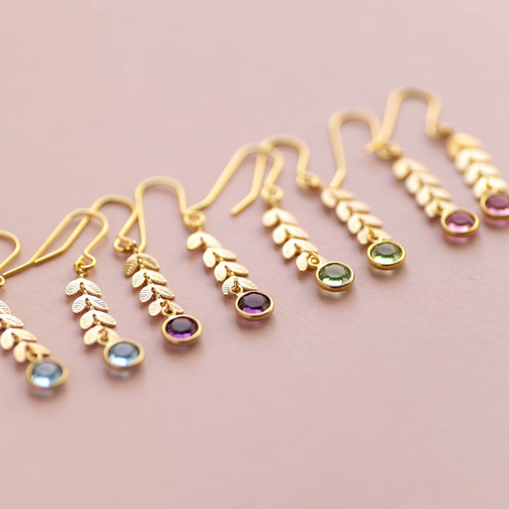 Joy by Corrine Smith Leaf Geburtsstein Ohrringe Gold 2 cm